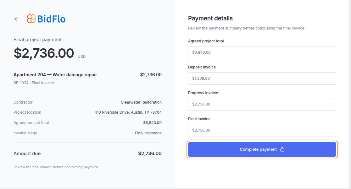 Source-derived final checkout showing the fictional final-stage invoice amount