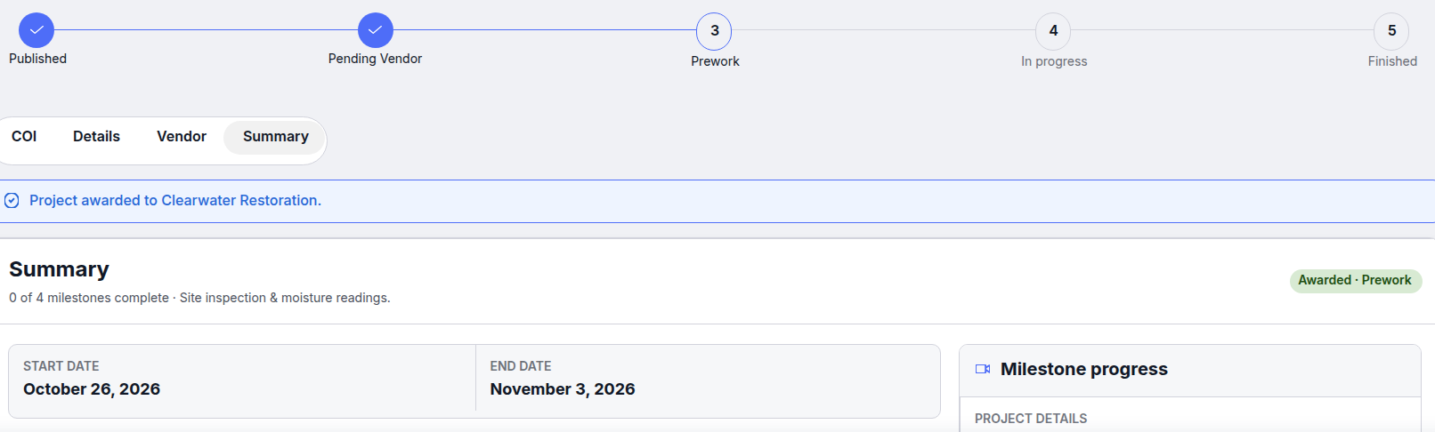 Approved source excerpt of the sample project milestone workspace
